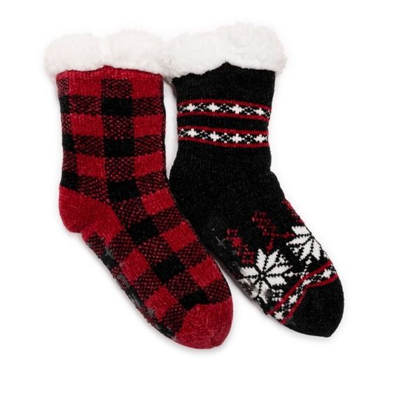 Muk Luks Women's Fuzzy Chenille Plush Lined Cabin Socks, 2-Pack, Size L/XL - Picture 2 of 8
